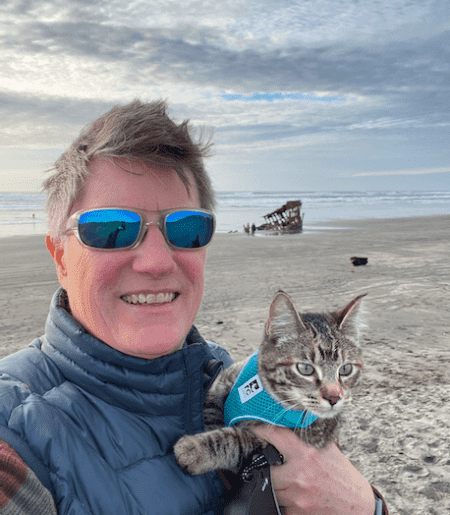 Kathy and Tucker at the beach